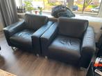 Zwarte leren bank te koop., Huis en Inrichting, Banken | Sofa's en Chaises Longues, Gebruikt, Ophalen of Verzenden, Vierpersoons of meer