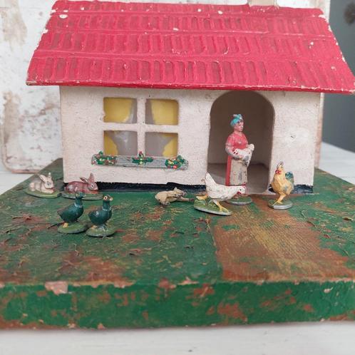 Antieke Franse boerderijstal met tinnen boerderijfiguren, Antiek en Kunst, Curiosa en Brocante, Ophalen of Verzenden