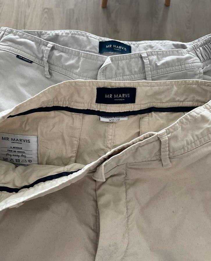 2x Mr Marvis Broeken - W33 L32, Kleding | Heren, Broeken en Pantalons, Zo goed als nieuw, Beige, Ophalen of Verzenden