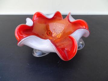 Schaal, murrano glas, oranje/wit beschikbaar voor biedingen