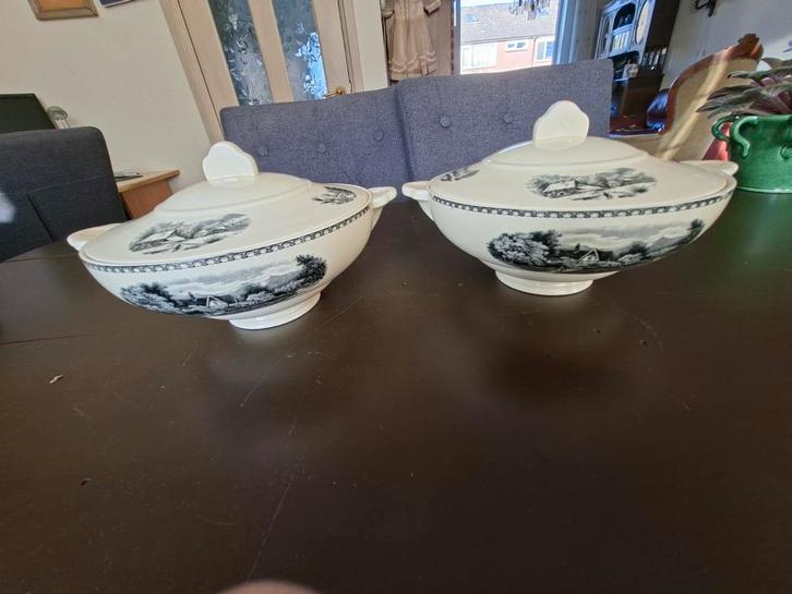 Twee dekschaal gemerkt Society ceramics decor landschap, Antiek en Kunst, Antiek | Servies compleet, Ophalen of Verzenden