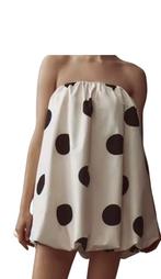 Polka Dot Strapless Jurk - Maat S, Verzenden, Wit, Maat 36 (S), Gedragen
