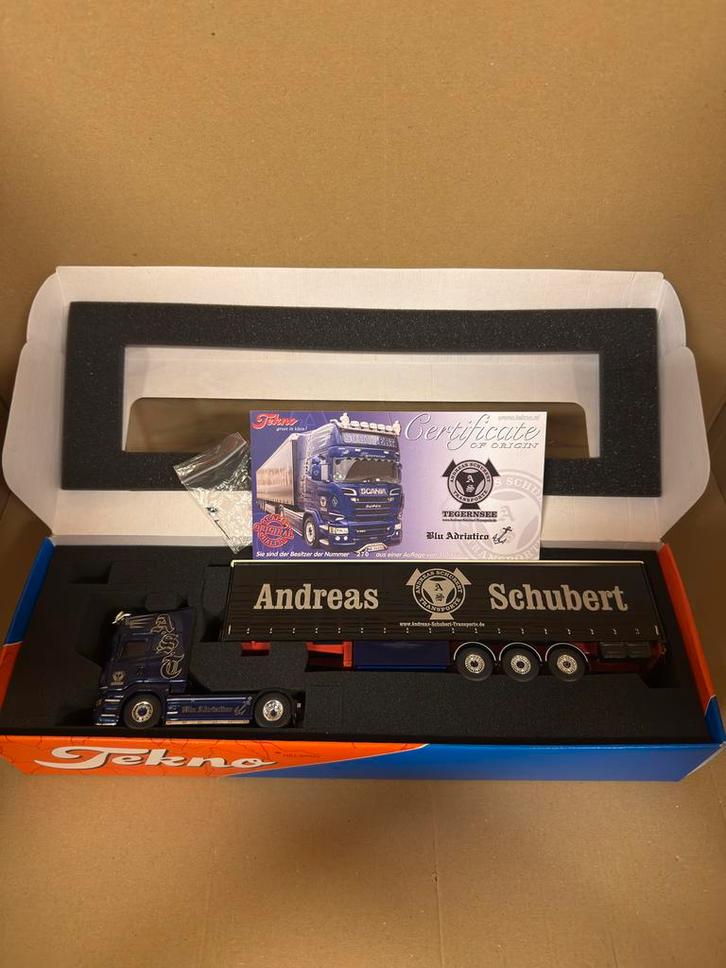 Tekno 1:50 Andreas Schubert Blu Adriatico Scania R, Hobby en Vrije tijd, Modelauto's | 1:50, Gebruikt, Bus of Vrachtwagen, Tekno