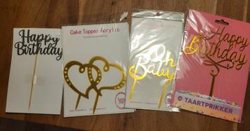Taarttoppers - Happy Birthday, Oh Baby, Harten beschikbaar voor biedingen