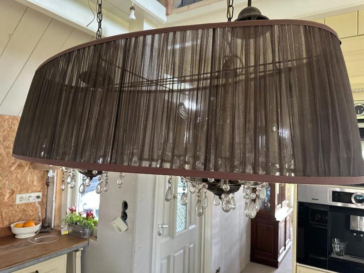 Hanglamp met kroonluchters, donkerbruin., Huis en Inrichting, Lampen | Hanglampen, Gebruikt, 50 tot 75 cm, Glas, Stof, Ophalen