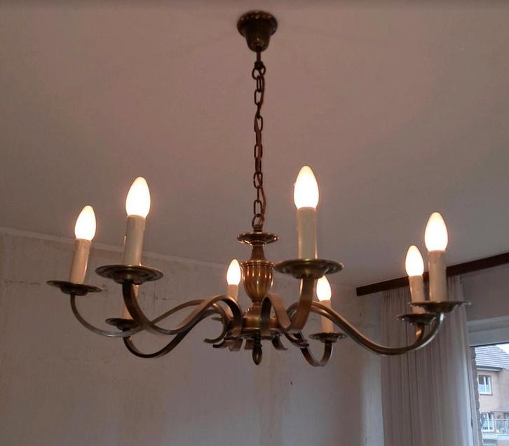 Klassieke messing kroonluchter, Huis en Inrichting, Lampen | Kroonluchters, Gebruikt, Ophalen