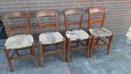 Vintage houten stoelen met biezen (4 stuks), Ophalen, Riet of Rotan, Gebruikt, Bruin