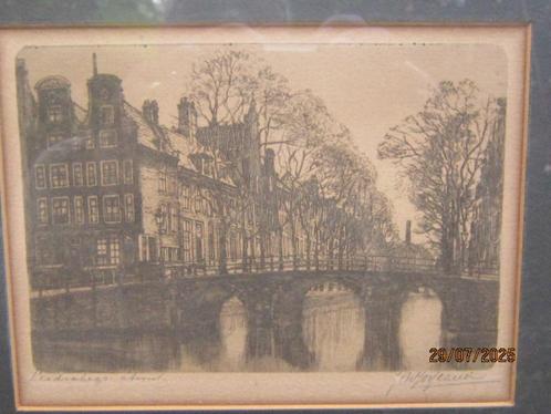 LEIDSEGRACHT, bij AVOND, Mooie ets van Johannes JOSSEAUD,, Antiek en Kunst, Kunst | Etsen en Gravures, Ophalen of Verzenden