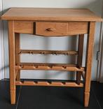 Eiken bijzettafel met lade en flessenrek, Ophalen, 25 tot 50 cm, Rechthoekig, 50 tot 100 cm