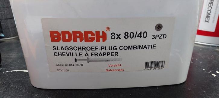 Borgh - slagschroef-pluggen 8x80 verzinkt - 300 stuks, Doe-het-zelf en Verbouw, Overige Doe-het-zelf en Verbouw, Nieuw, Ophalen of Verzenden