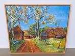 schilderij Wissink erf Drentse boerderij in baklijst 53x63cm, Antiek en Kunst, Ophalen of Verzenden