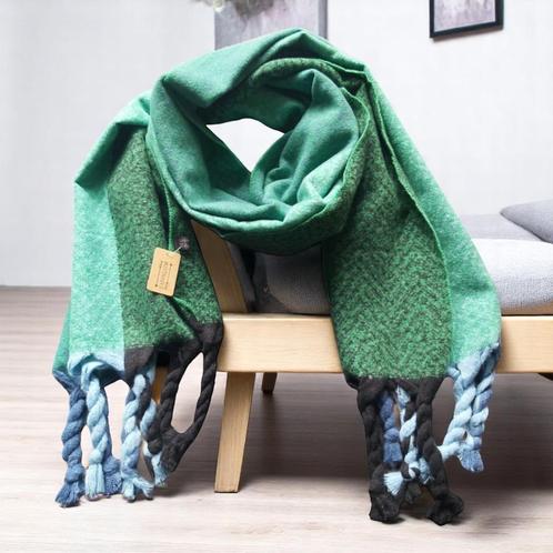Warme Sjaal Visgraat - Franjes - 180x60 cm - Groen, Kleding | Dames, Mutsen, Sjaals en Handschoenen, Nieuw, Sjaal, Ophalen of Verzenden