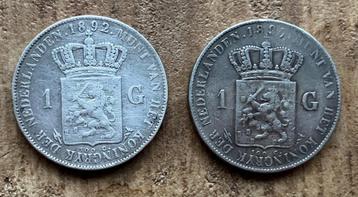 gulden 1892 + 1897 (Wilhelmina, loshangend haar) beschikbaar voor biedingen