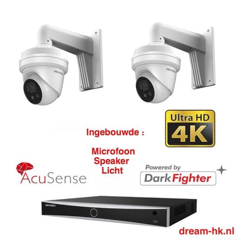 8MP Hikvision AcuSense Darkfighte IP PoE  set/NVR+2x camera, Audio, Tv en Foto, Videobewaking, Nieuw, Buitencamera, Ophalen of Verzenden