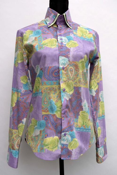 Two Boys lila/groene print overhemd maat S, Kleding | Heren, Overhemden, Zo goed als nieuw, Halswijdte 38 (S) of kleiner, Paars