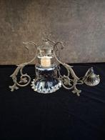 Brocante - Hanglamp - Verguld Brons - Gedecoreerd Glas, Ophalen of Verzenden