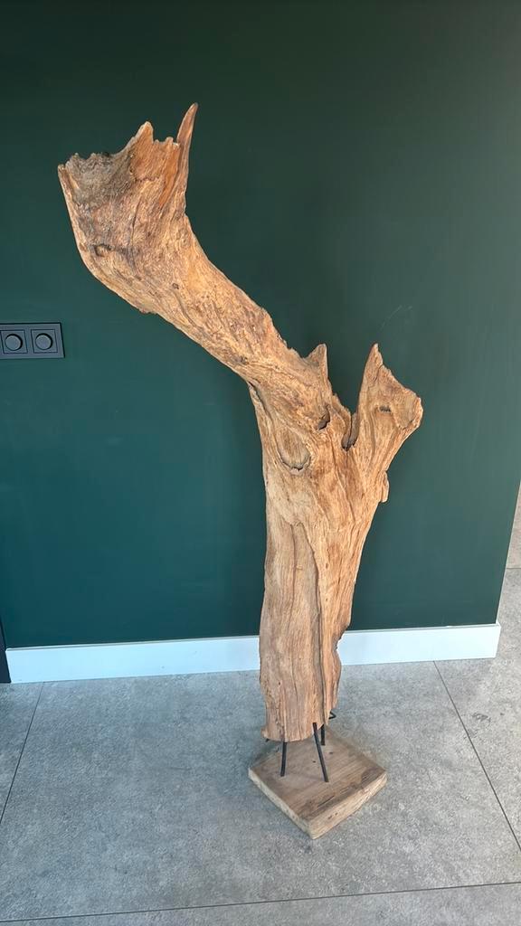 Ibiza vintage houten boomstronk staande lamp met netsnoer, Huis en Inrichting, Lampen | Vloerlampen, Zo goed als nieuw, 150 tot 200 cm