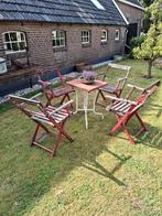 Tuinset: 4 Houten Klapstoelen & Gietijzeren Tafel, Ophalen, Gebruikt, Hout, Inklapbaar