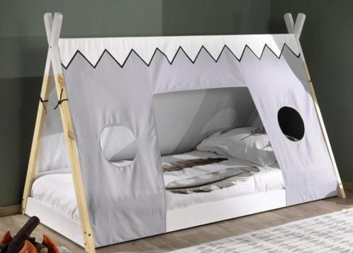 Tipi Bed 90x200 met Canvas Doek – Grijs – Zo goed als nieuw, Huis en Inrichting, Slaapkamer | Bedden, Zo goed als nieuw, Eenpersoons