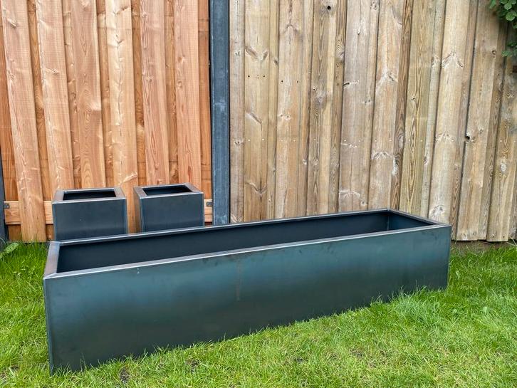 Bloembak corten staal maatwerk border robuust industrieel, Tuin en Terras, Bloembakken en Plantenbakken, Zo goed als nieuw, Metaal