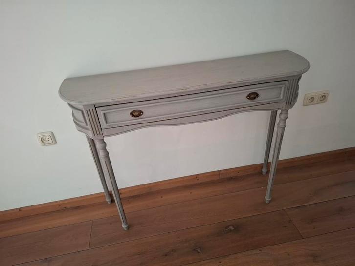 Side table, Huis en Inrichting, Tafels | Sidetables, Gebruikt, 25 tot 50 cm, 100 tot 150 cm, Ovaal, Overige houtsoorten, Metaal