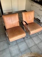 Cognac kleur, echt leer, staal, Huis en Inrichting, Fauteuils, Ophalen, Gebruikt, Tijdloos, 50 tot 75 cm