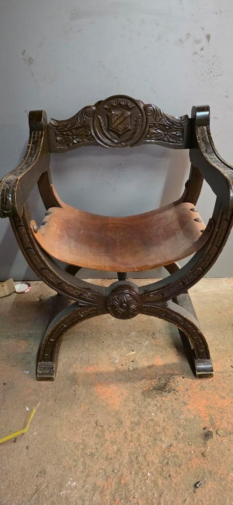 Dagobert Stoel, Hout & Leer, Jaren '50, Antiek en Kunst, Antiek | Meubels | Stoelen en Banken, Ophalen