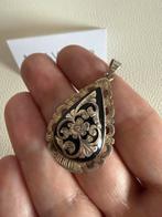 R220/Vintage Zilveren NIELLO Onyx Hanger, Gebruikt, Ophalen of Verzenden, X, Zilver