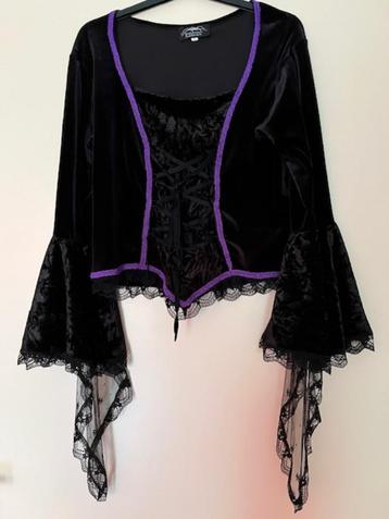 gothic top zwart paars Black Widow L velours kant vleermuis beschikbaar voor biedingen