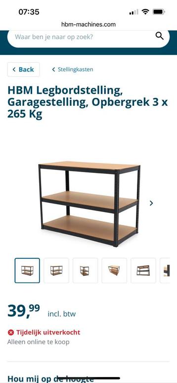 HBM Legbordstelling, Garagestelling, Opbergrek beschikbaar voor biedingen