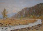Schilderij Berglandschap olieverf op houten paneel., Ophalen of Verzenden