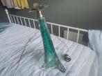 Mooie zware vintage groen glazen lampvoet, Ophalen of Verzenden