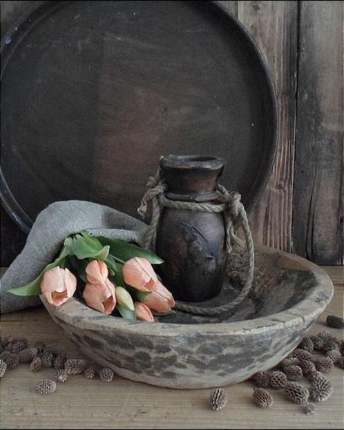 12348 S Wabi sabi houten schaal L, Antiek en Kunst, Antiek | Woonaccessoires, Verzenden