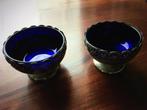 Oud antiek Zilver bakje: 2 stuks met blauw glas, Antiek en Kunst, Antiek | Goud en Zilver, Ophalen of Verzenden, Zilver