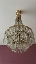 Gouden kroonluchter met kristallen, Huis en Inrichting, Lampen | Kroonluchters, Ophalen, Gebruikt, Vintage