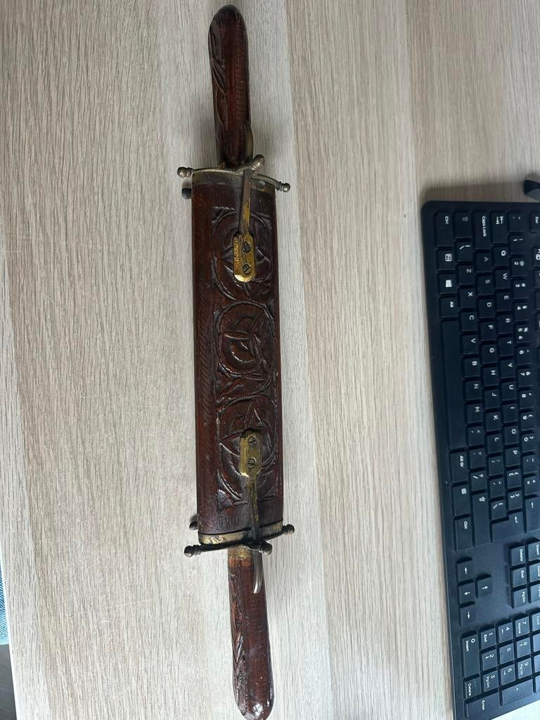 Antiek mes en vork set - Handgesneden India, Antiek en Kunst, Ophalen of Verzenden