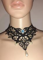 choker kant blauwe camé met parels en diamantjes, Overige materialen, Verzenden, Zwart, Nieuw