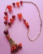 jwg Vintage Art Deco Charleston kralen ketting oranje amber, Verzenden, Overige materialen, Ketting