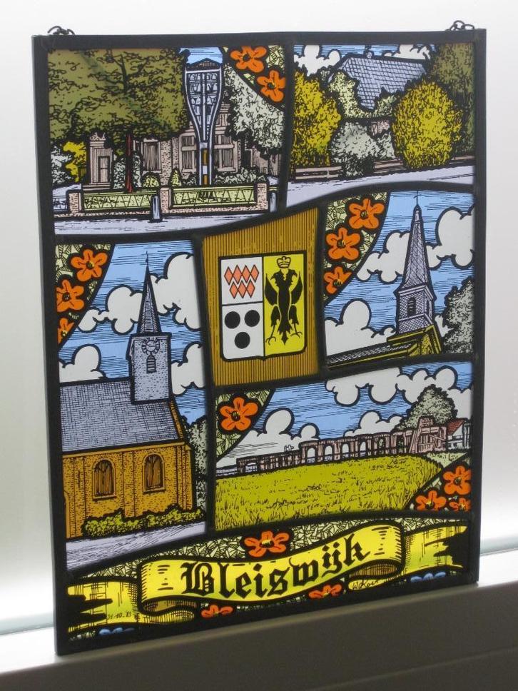 Bleiswijk Glas In Loodraam / Gebrandschilderd Gemerkt, Antiek en Kunst, Antiek | Glas en Kristal, Ophalen