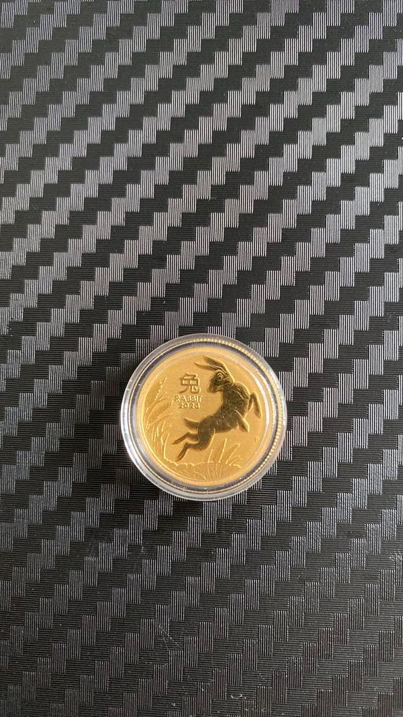 1/4 ounce goud Lunar 3 year of the rabbit 2023 in capsule, Postzegels en Munten, Edelmetalen en Baren, Goud, Ophalen of Verzenden