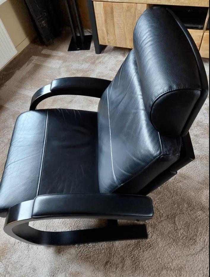 Fauteuil stoel NELO (Sweden) zwart relax, Huis en Inrichting, Fauteuils, Zo goed als nieuw, Hout, Leer, 50 tot 75 cm, 75 tot 100 cm