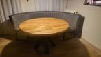 Ronde mango houten tafel met ronde bank, grijs, Huis en Inrichting, Tafels | Eettafels, Ophalen, Rond, Zo goed als nieuw, 100 tot 150 cm
