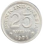 Indonesie 25 Rupiah 1971, Zuidoost-Azië, Losse munt, Verzenden