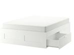 Minimalist Bed with Mattress, Ophalen, Wit, Steigerhout, Tweepersoons