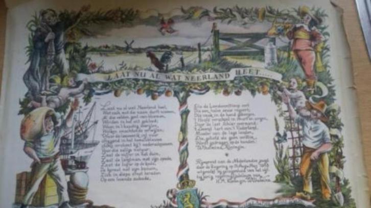 Rijmprent Bertus Aafjes & Piet Worm 1948 Wilhelmina, Antiek en Kunst, Kunst | Litho's en Zeefdrukken, Ophalen