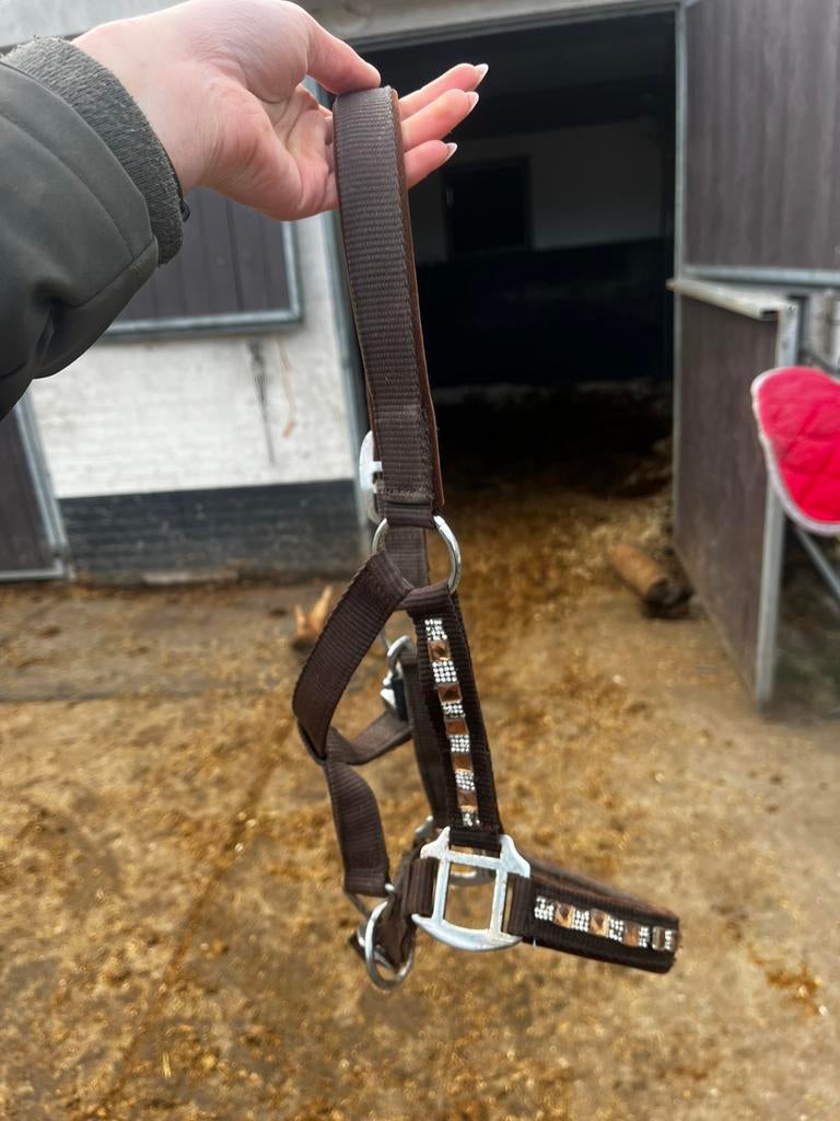 Bruin halster met diamandjes, Dieren en Toebehoren, Ophalen of Verzenden, Zo goed als nieuw, Overige soorten
