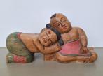 vintage houten beeldje Aziatische kinderen houtsnijwerk 35cm, Verzamelen, Beelden en Beeldjes, Ophalen of Verzenden, Gebruikt