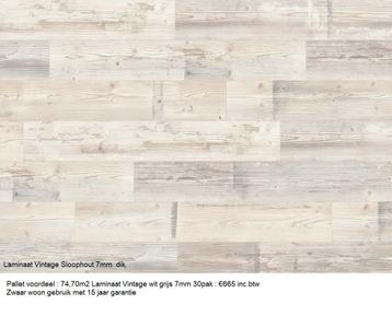 74,70m2 Laminaat Vintage wit grijs 7mm 30pak : €665 inc.btw beschikbaar voor biedingen