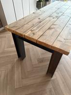 Industriële eettafel steigerhout & treinrails JORG, Huis en Inrichting, Tafels | Eettafels, Ophalen, Gebruikt, 200 cm of meer