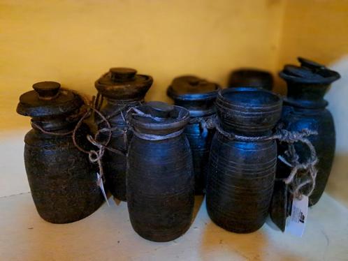 Stoere houten potten india vazen kruiken, Huis en Inrichting, Woonaccessoires | Vazen, Zo goed als nieuw, Ophalen of Verzenden